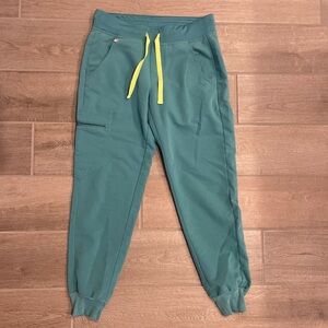 Figs Teal Joggers with Yellow Accents